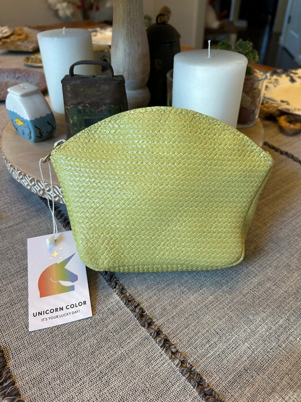 Portland Leather Seashell Pouch Unicorn Greenish Yellow Woven Pouch NEW!